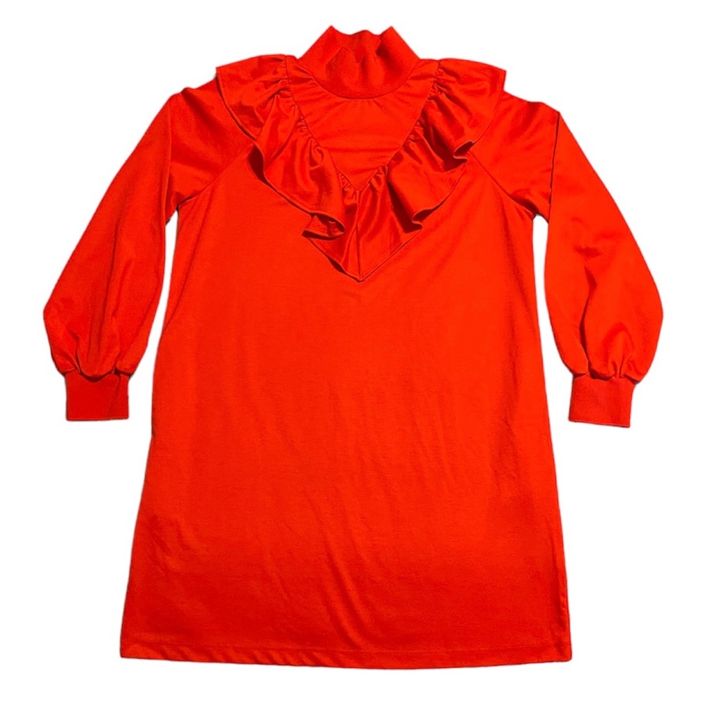 Who What Wear Long Sleeve Sheath Fiery Red Ruffle Dress Large